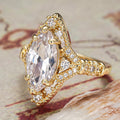 Marquise Clear Solitaire Floral Cluster Ring In Gold Tone view 3