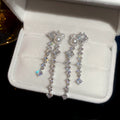 Silver Tone Crystal Chain and Pearl Drop Stud Earrings view 6