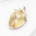 Red Rhinestone Strawberry Brooch Green Enamel Gold Leaf Pin view 4