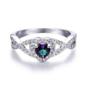 Silver Tone Heart Multicolor Stone Cross Band Ring Sizes 6-10 view 3
