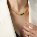 Gold Curb Chain Necklace Multicolor Stone Bead Side Stations view 1