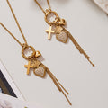 Gold Stainless Steel Key Ring Heart Zircon Cross Tassel Necklace view 3