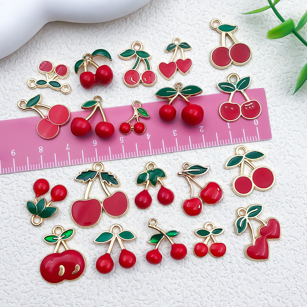 Red Enamel Zinc Alloy Cherry Charm Pendant for DIY Keychain Bracelet Necklace Jewelry