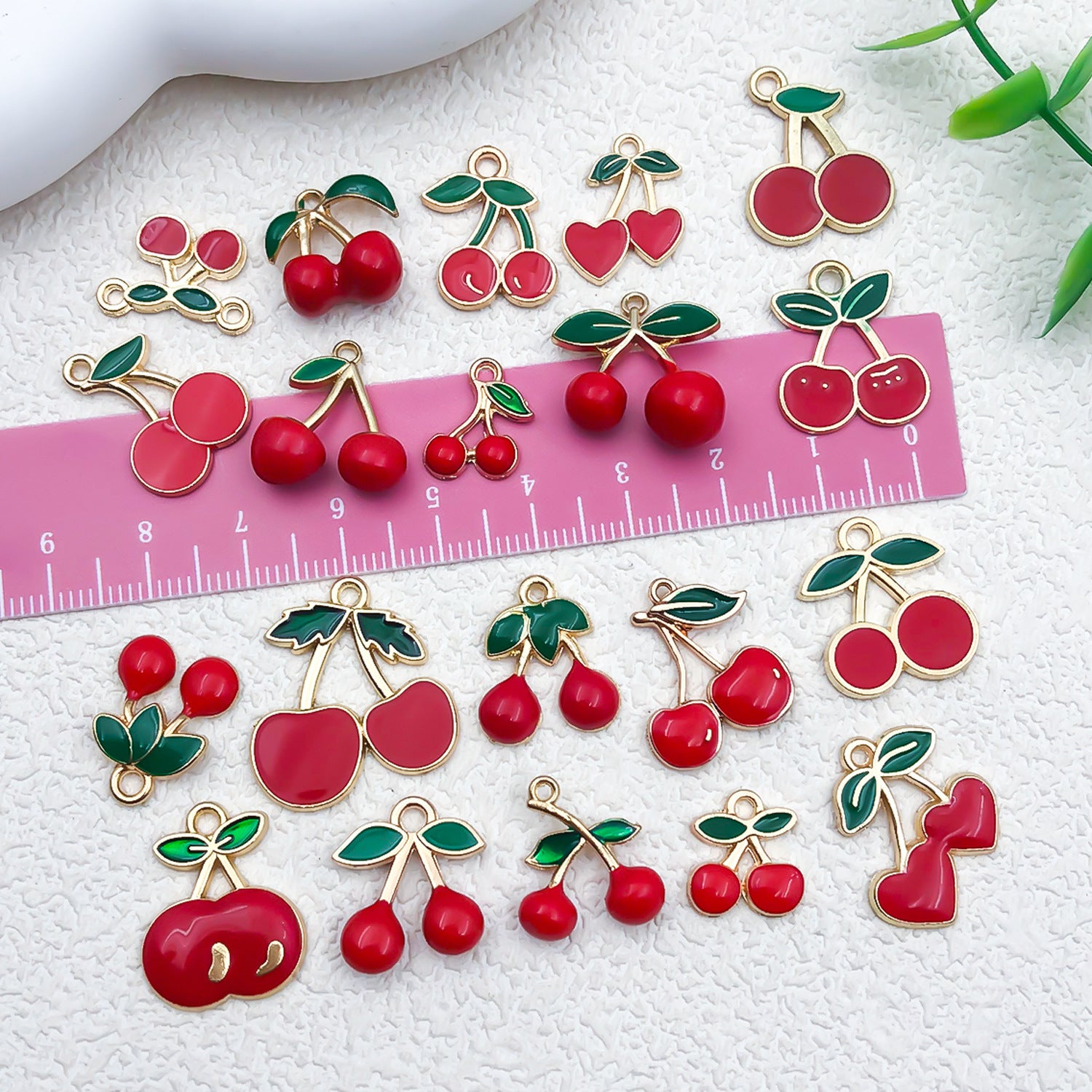 Red Enamel Zinc Alloy Cherry Charm Pendant for DIY Keychain Bracelet Necklace Jewelry