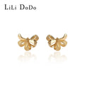 Gold Textured Ribbon Bow Earrings Stud and Clip Styles view 1