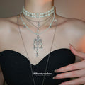 Layered Pearl and Crystal Cross Pendant Necklaces Jewelry Accessory view 3