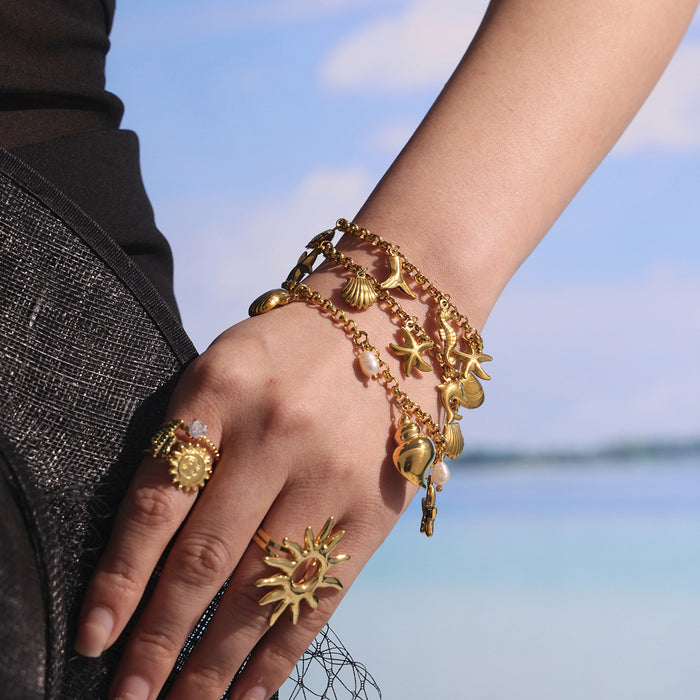 Gold Ocean Charm Bracelet Seahorse Shell Starfish DIY
