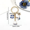 Blue Nautical Lifebuoy Anchor and Sailboat Keychain Set view 4