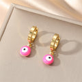 Gold Tone Colorful Evil Eye Huggie Drop Earrings in Seven Colors view 7