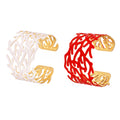 Coral Branch Enamel Open Cuff Bracelet White Red Gold view 5