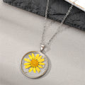 Twelve Design Silver Tone Round Resin Pressed Flower Pendant Necklaces view 7