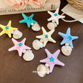 Starfish Shell Pearl Duckbill Hair Clips Teal Blue Purple view 3