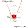 Red Cushion Halo Zircon Necklace Ring Stud Earrings Gold Steel view 9