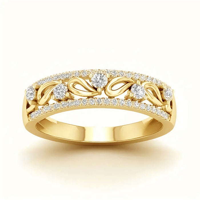 Gold Tone Openwork Teardrop Clear CZ Band Ring Sizes 6-10