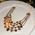 Gold Amber Multi Layer Bib Necklace Tassel Earring Set view 4