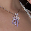 Pastel Enamel Butterfly Pendant Necklaces with Crystal Flowers view 2