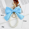 Satin Ribbon Bow Keychain with Pearl Heart Charm Accent view 4