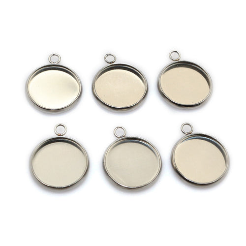 Round Stainless Steel Pendant Bezels With Single or Double Loops, close view of the finish and front surface