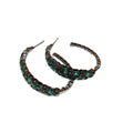 Dark Silver Tone Hoop Earrings with Green Crystal Rows view 5