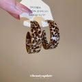Brown Leopard Pattern Wide C Hoop Statement Earrings view 4