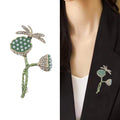 Green Enamel Lotus Seedpod Brooch Pearl Dragonfly Pin view 2