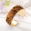 Gold Tone Crushed Stone Wide Open Cuff Bracelets in Eight Colors view 3