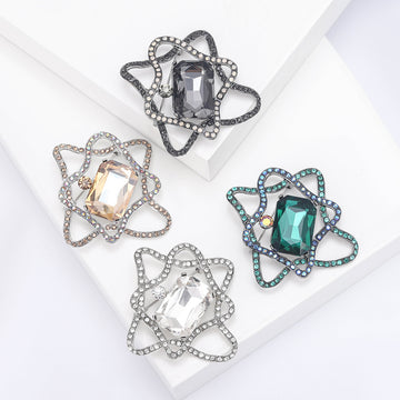 Orbital Crystal Frame Brooch in Green Clear Champagne or Gray