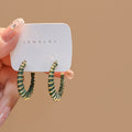 Pink Peach and Green Ridged Gold Tone C Hoop Earrings view 2