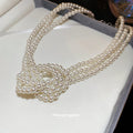 White Pearl Triple Strand Knot Necklace Adjustable Choker view 4