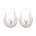 White Mesh Hoop Stud Earrings with Large Pearl Centers view 5