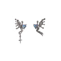 Silver Angel Blue Heart Cross Long Dangle Stud Earrings view 5
