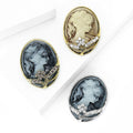 Oval Cameo Profile Brooch in Three Antique Metal Styles view 3