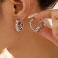 Textured Crumpled C-Shaped Hoop Earrings Gold Or Steel view 3