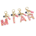 Pink Confetti Resin Letter Evil Eye Charm Tassel Keychain view 5