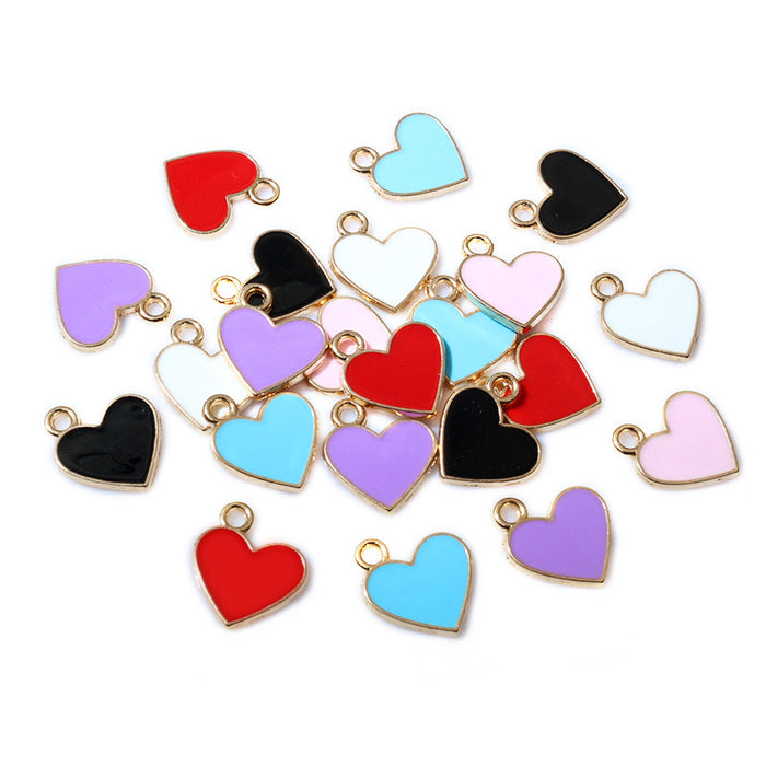 Small Enamel Heart Alloy Charms in Seven Color Options