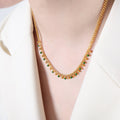Gold Curb Chain Fringe Necklace Colored Enamel Bead Drops view 3