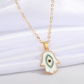 Gold Tone Enamel Hamsa Evil Eye Pendant Necklaces in Six Colors view 6