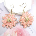Enamel Chrysanthemum Flower Drop Earrings 4 Colors Gold view 7