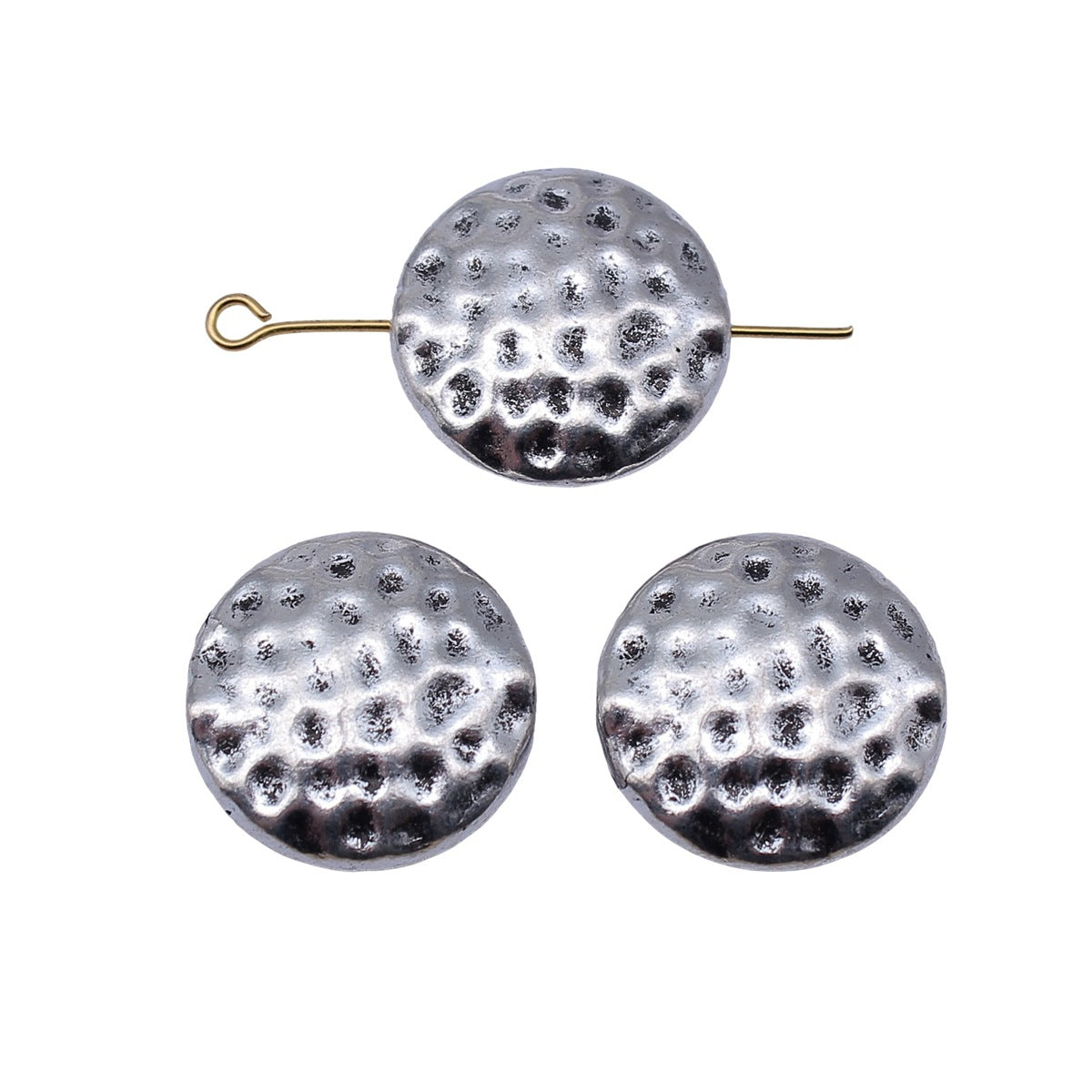 19x19x6mm 6.3g Antique Silver Zinc Alloy Hammered Round Loose Metal Beads with Small Hole for Jewelry Making