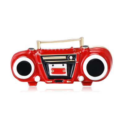 Front view of Retro Enamel Boombox brooch