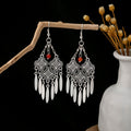 Ninety-Three Silver Tone Bead Feather Ethnic Dangle Earrings view 7