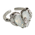 Open Adjustable Silver Heart Opaline Glass Crystal Ring view 5