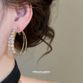 Double Hoop Crystal Clip Earrings in Two Tones with Crystal Accents view 3