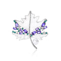 Purple Crystal and Shell Effect Maple Leaf Brooch in Two Finishes view 2