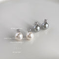 Silver Tone Clear Square Stone Pearl Stud Earrings In Gray And White view 1