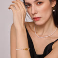 Freshwater Pearl Necklace Bracelet Hoop Earring Set Gold Tone view 4
