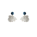 Blue Round Top White Sheer Fabric Petal Drop Stud Earrings view 5