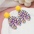 Yellow Stud Multicolor Mosaic Acrylic Drop Earrings view 6