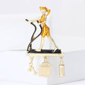 Enamel Walking Woman Brooch with Charm Tassels Dangle Pin view 3