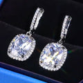 Cushion Crystal Huggie Drop Earrings in Silver Tone view 4